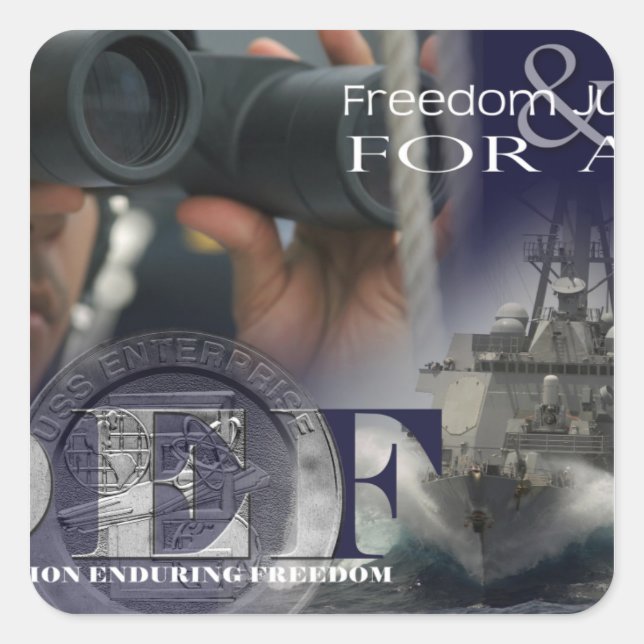 Pegatina Cuadrada Ilustracion de los miembros de la tripulación (Anverso)