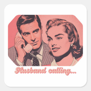 Pegatina Cuadrada Ilustración de marido llamando por teléfono retro