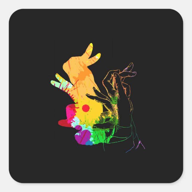 Pegatina Cuadrada Ilustracion de marioneta de sombra (Anverso)