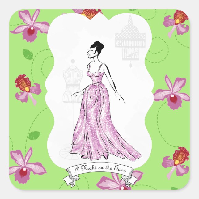 Pegatina Cuadrada Ilustracion de moda Fois à Paris (Anverso)