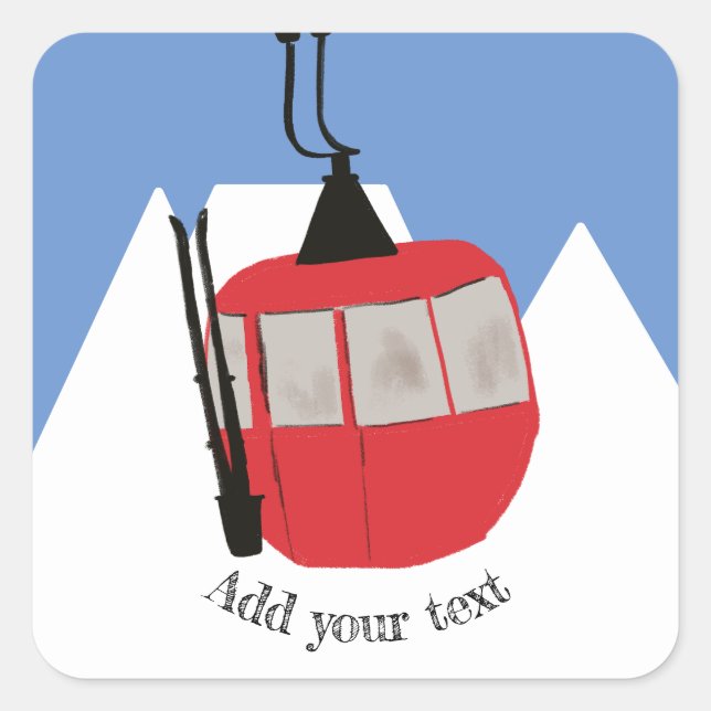 Pegatina Cuadrada Ilustracion de montaña de Nieve para esquiar con e (Anverso)