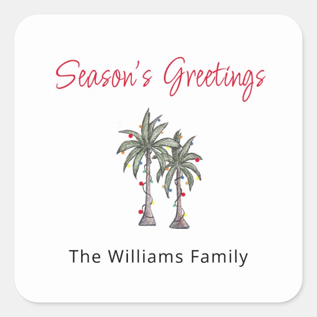 Pegatina Cuadrada Ilustracion de Navidades de Playa Tropical Palm Tr (Anverso)