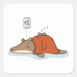 Pegatina Cuadrada Ilustración de oso hormiguero con batería al 1% |