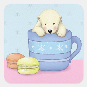 Pegatina Cuadrada Ilustracion de oso polar lindo