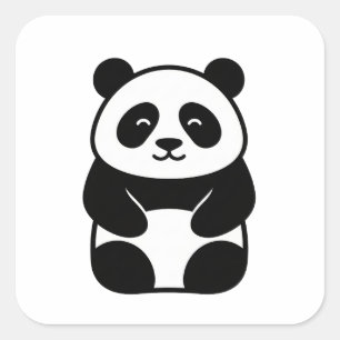Pegatina Cuadrada Ilustración de Panda Minimalista Suave