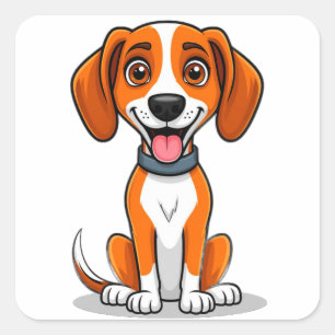 Pegatina Cuadrada Ilustración de perro American Foxhound lindo amant