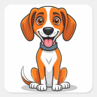 Pegatina Cuadrada Ilustración de perro American Foxhound lindo amant