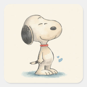 Pegatina Cuadrada Ilustración de perro Beagle en acuarela adorable