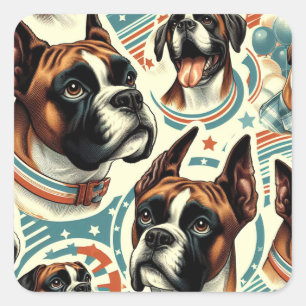 Pegatina Cuadrada Ilustracion de perro de Boxer sin costura