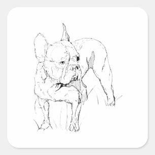 Pegatina Cuadrada Ilustración de perro dibujada a mano de Bulldog Fr