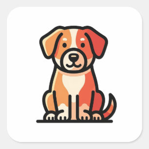 Pegatina Cuadrada Ilustración de perro moderna y amigable