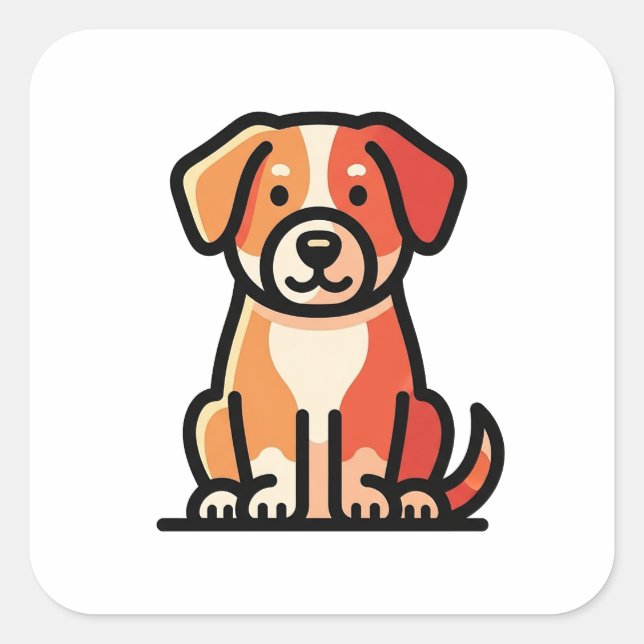 Pegatina Cuadrada Ilustración de perro moderna y amigable (Anverso)
