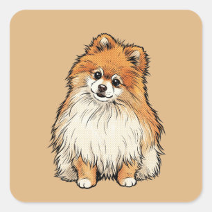 Pegatina Cuadrada Ilustración de perro pomerania en estilo pop art c