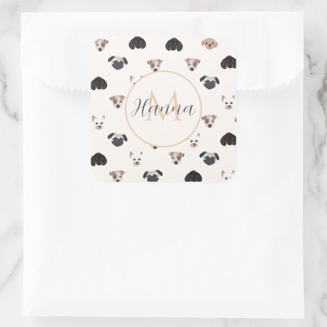 Pegatina Cuadrada Ilustracion De Perros De Cachorro (Bolso)