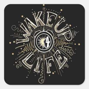 Pegatina Cuadrada ilustracion de presupuesto de WAKE UP 4 LIFE inspi
