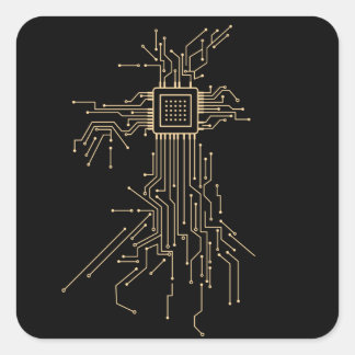 Pegatina Cuadrada Ilustracion de procesador de computadora geek