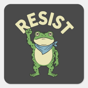 Pegatina Cuadrada Ilustración de rana de resistencia PEGATINA, Rana 