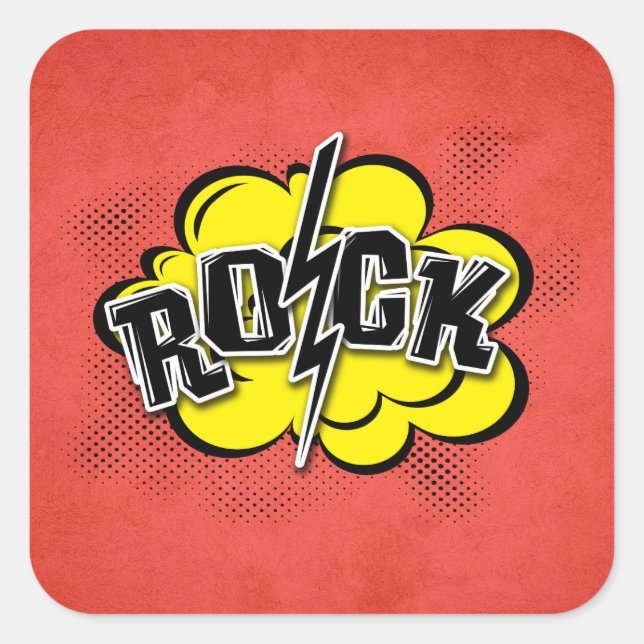 Pegatina Cuadrada Ilustracion de rock de estilo cómico (Anverso)