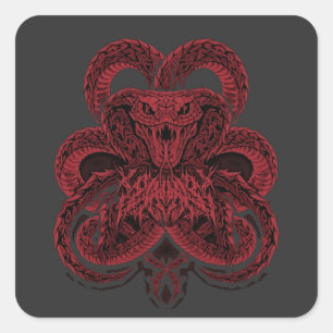 Pegatina Cuadrada Ilustración de serpiente Art Deco Cobra Roja