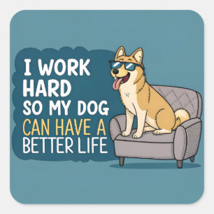 Pegatina Cuadrada Ilustración de sofá con cita divertida de perro Sh
