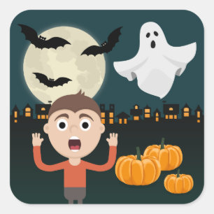 Pegatina Cuadrada Ilustración de Stickers de Murciélagos Luna Fantas