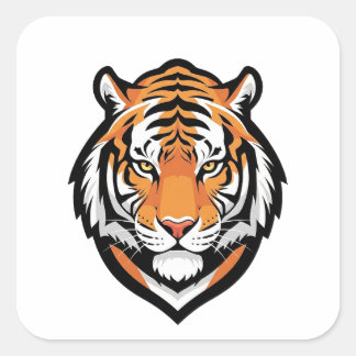 Pegatina Cuadrada Ilustración de tigre enfocado