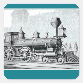 Pegatina Cuadrada Ilustracion de tren de vapor blanco y negro