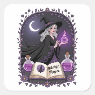 Pegatina Cuadrada Ilustración de una joven bruja de Magia de Mediano