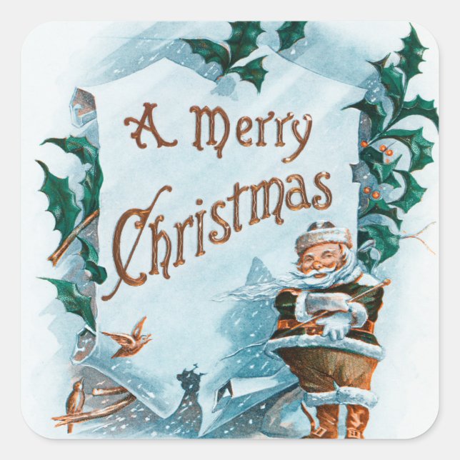 Pegatina Cuadrada Ilustracion de vacaciones de Santa Cláusula (Anverso)