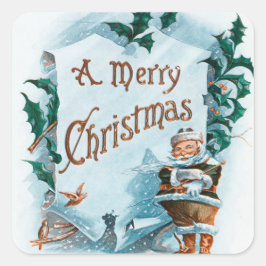 Pegatina Cuadrada Ilustracion de vacaciones de Santa Cláusula