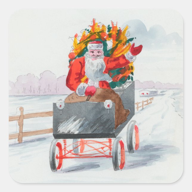 Pegatina Cuadrada Ilustracion de vacaciones de Santa Cláusula (Anverso)