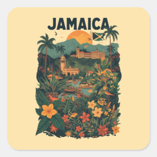 Pegatina Cuadrada Ilustración de viaje a Jamaica de estilo vintage