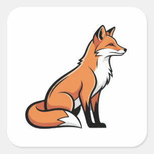 Pegatina Cuadrada Ilustración de zorro minimalista elegante