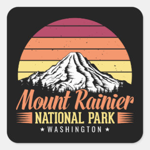 Pegatina Cuadrada Ilustración del atardecer retro del Monte Rainier 