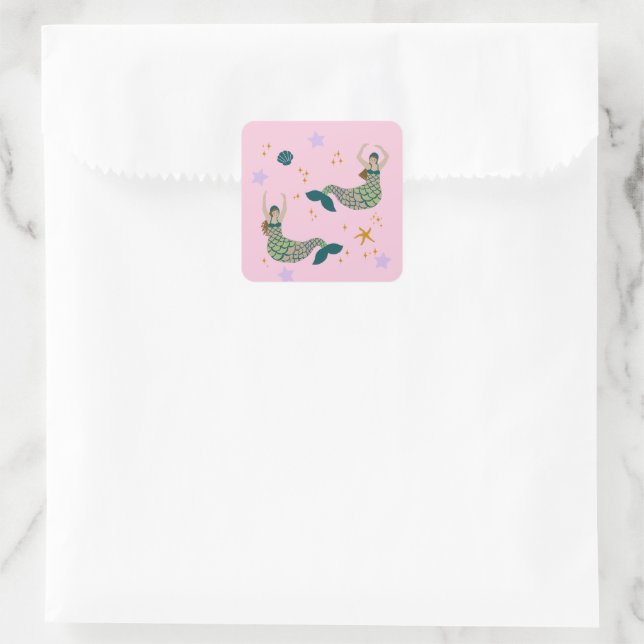 Pegatina Cuadrada Ilustracion del tema de la sirena de la sirena mod (Bolso)