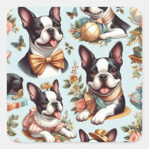 Pegatina Cuadrada Ilustracion del Terrier de Boston