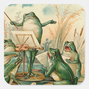 Pegatina Cuadrada Ilustracion del vintage del estribillo de la rana