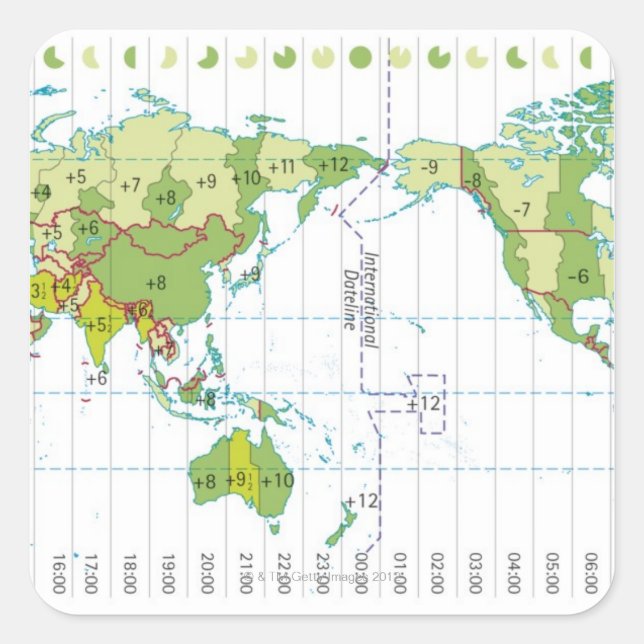 Pegatina Cuadrada Ilustracion digital del mapa mundial que muestra e (Anverso)