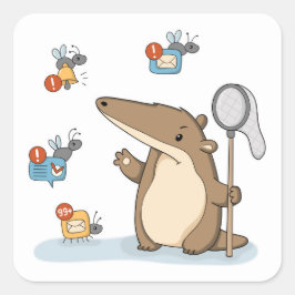 Pegatina Cuadrada Ilustración divertida de cazador de notificaciones