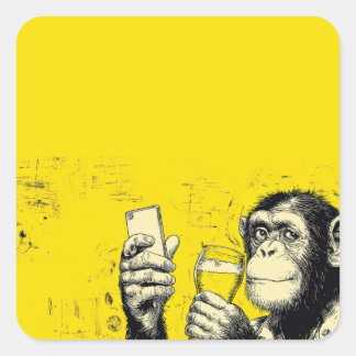 Pegatina Cuadrada Ilustración divertida de mono tomando selfie – Chi
