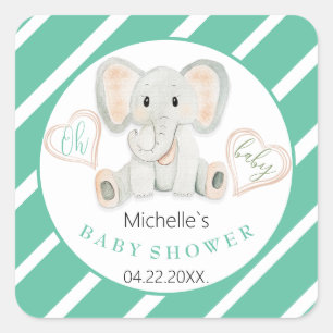 Pegatina Cuadrada Ilustración en acuarela de elefante primaveral ado