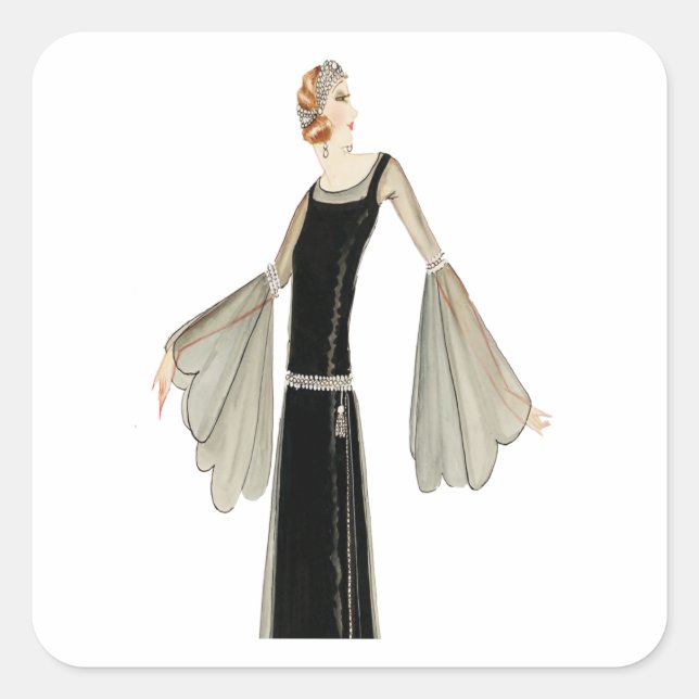 Pegatina Cuadrada ilustracion femenino de los años 20 (Anverso)