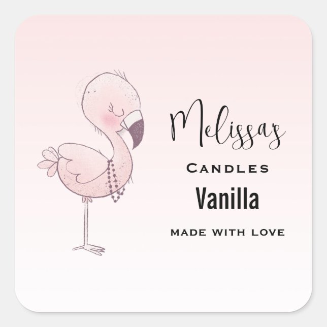 Pegatina Cuadrada Ilustracion Flamingo Rosa Cute Candle Business (Anverso)