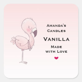 Pegatina Cuadrada Ilustracion Flamingo Rosa Cute Candle Business