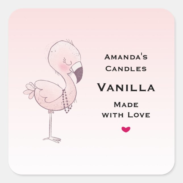 Pegatina Cuadrada Ilustracion Flamingo Rosa Cute Candle Business (Anverso)