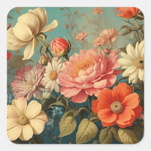 Pegatina Cuadrada Ilustracion floral