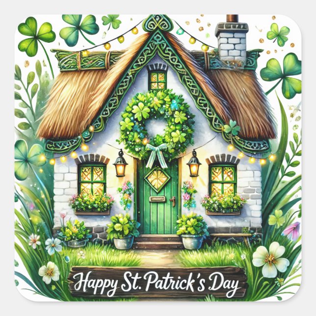 Pegatina Cuadrada Ilustracion floral de algodón caprichoso (Anverso)