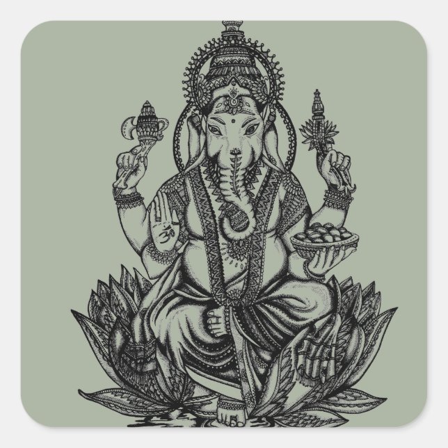 Pegatina Cuadrada Ilustracion Ganesh (Anverso)