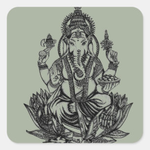 Pegatina Cuadrada Ilustracion Ganesh