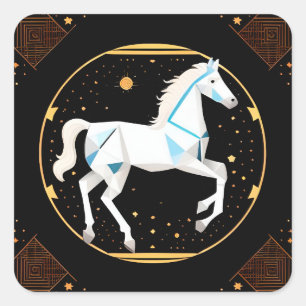 Pegatina Cuadrada Ilustración geométrica abstracta de caballo blanco